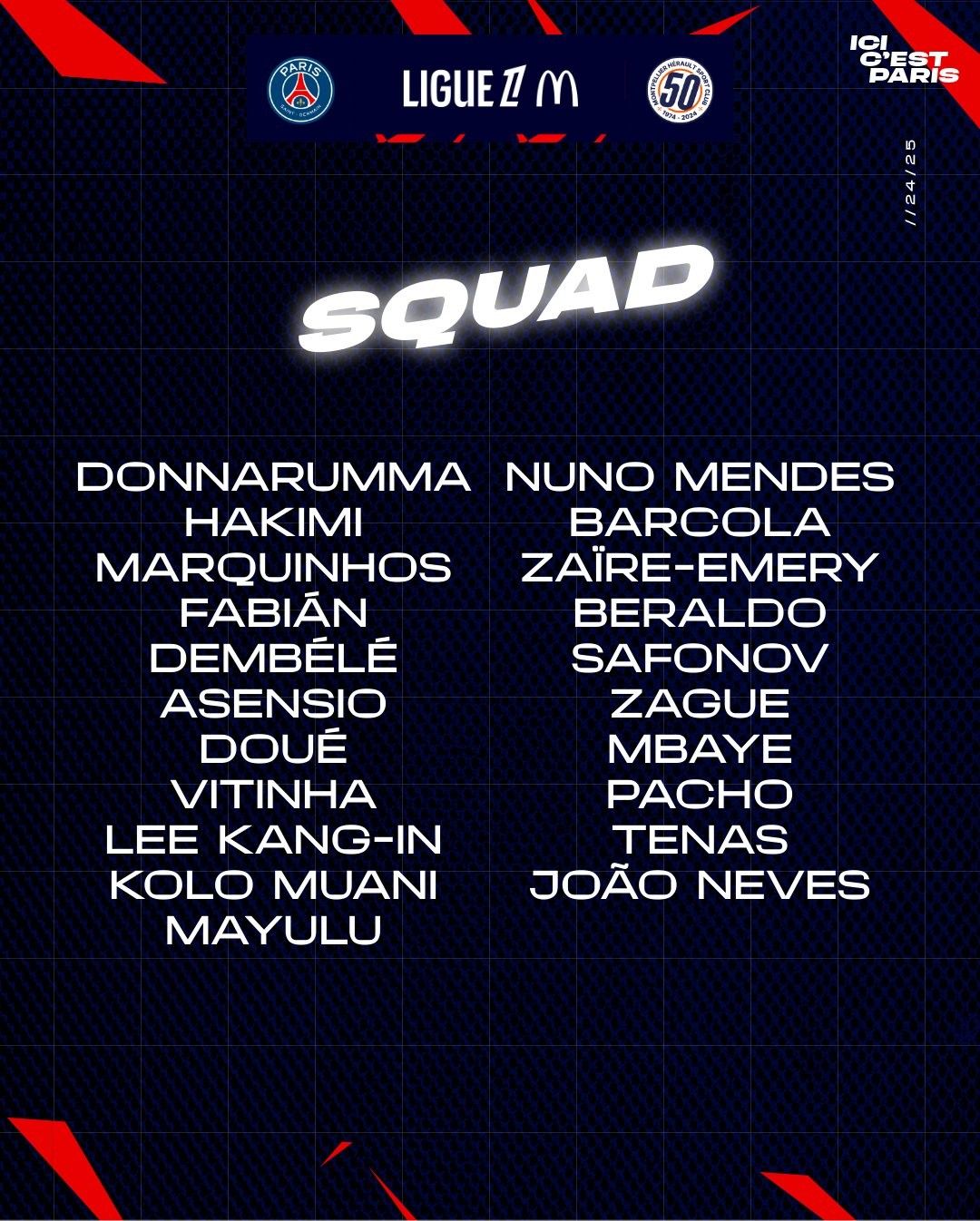 巴黎公布本轮联赛大名单：李刚仁领衔 乌加特未入选